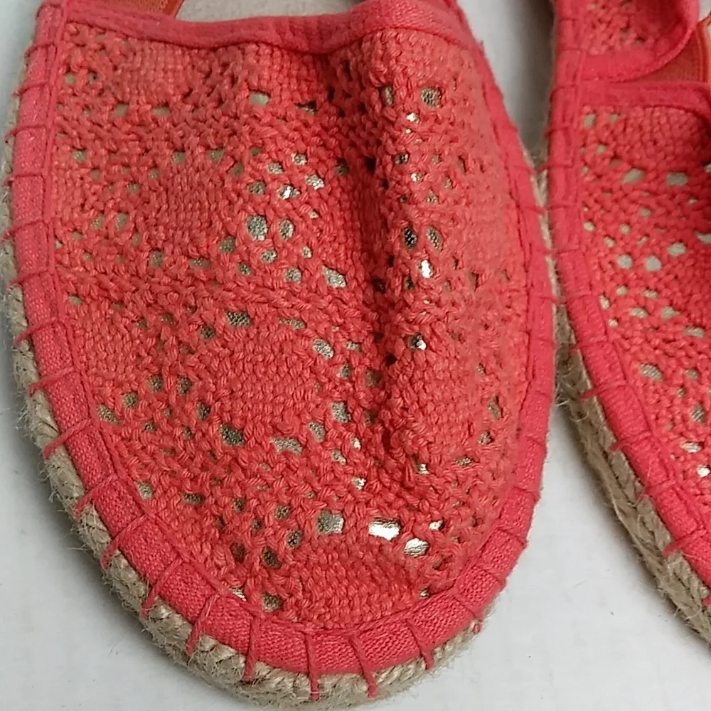 Lane Bryant 9W Coral Crochet Flat Espadrilles Shoes Boho Chic